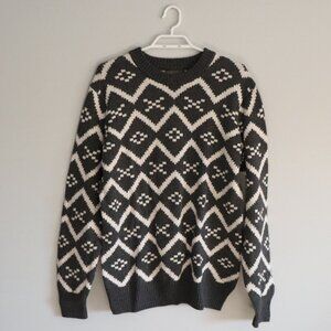 Rorie Whelan Men's Grey/White Sz L Wool Geometric Knit Stretch Pullover Sweater
